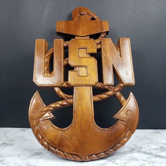 Handcarved Wood US Navy Chief Wall Decor Vintage - Picture 1 of 7